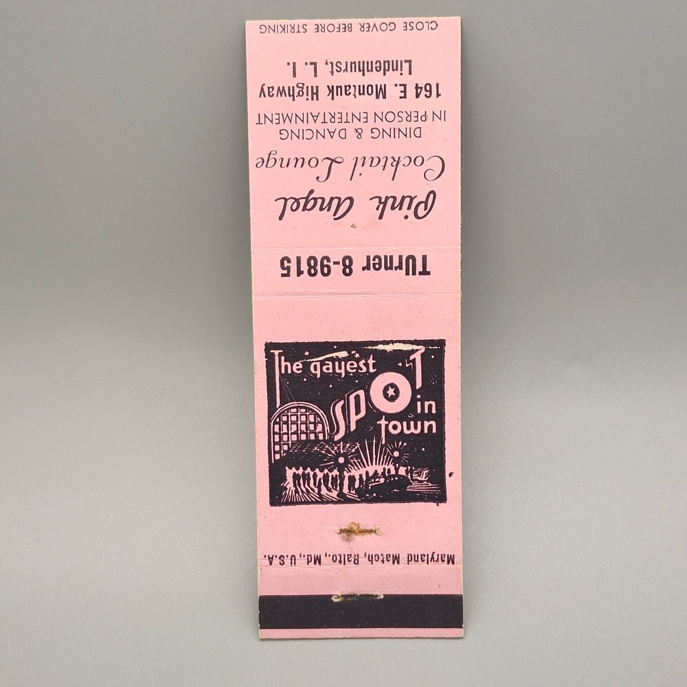Vintage Pink Angel Cocktail Lounge Matchbook Lindenhurst LI Gay Interest LGBTQ